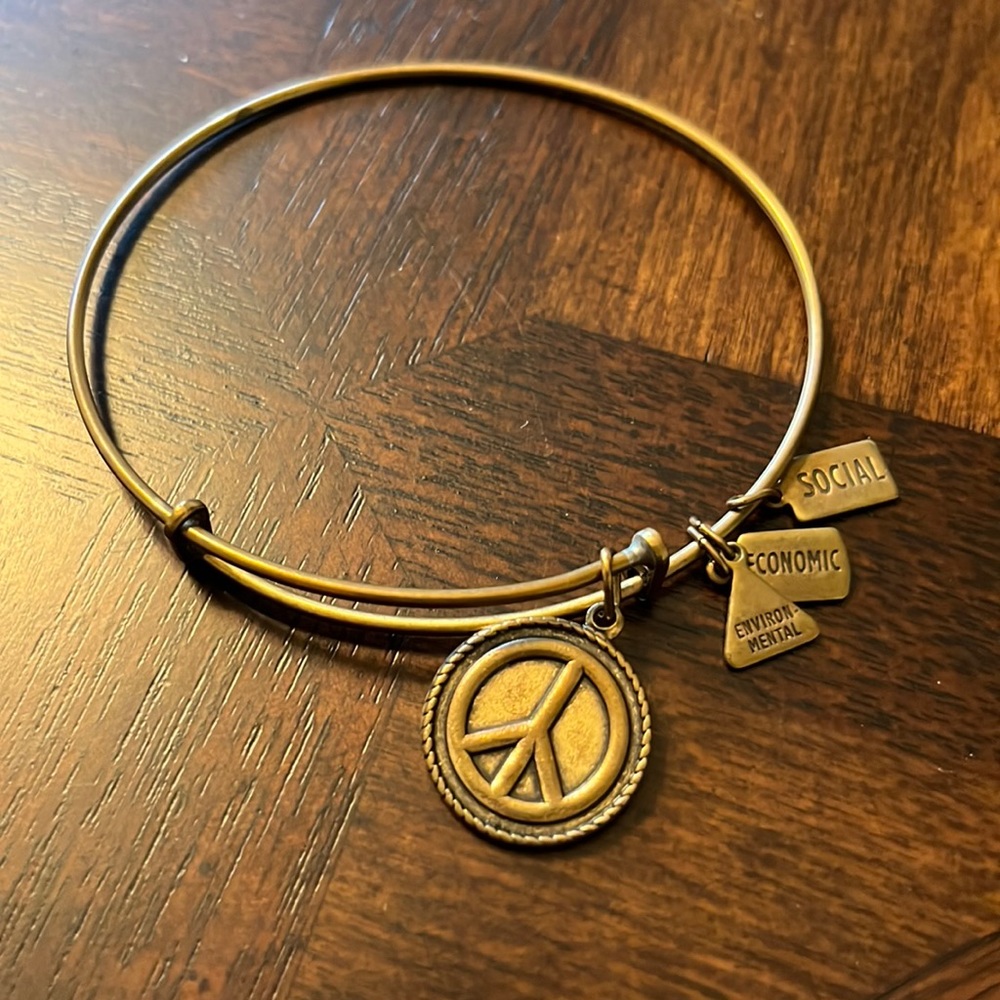 Alex and Ani gold peace sign bracelet